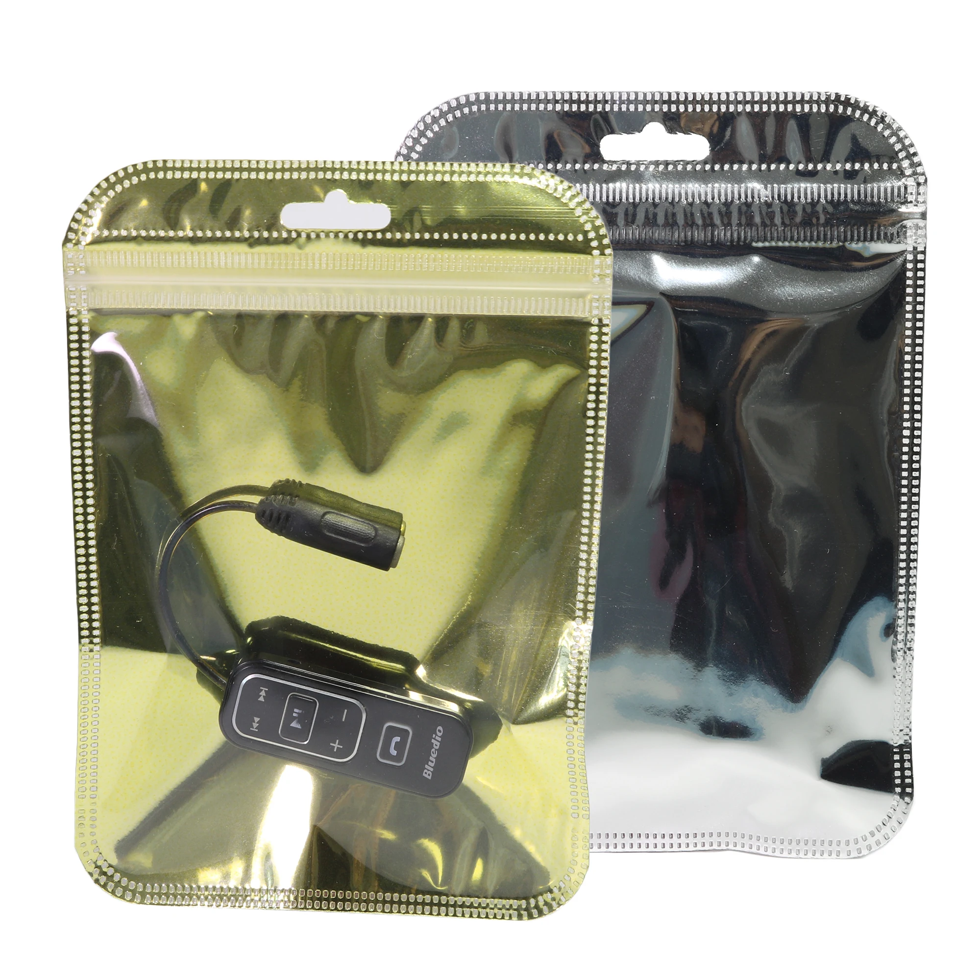 Metallic Mylar PP Bags, Earphone Ziplock Bags with Butterfly Hole, Clear Front and Shiny Colors,USB Cable Storage Bags,Bluetooth