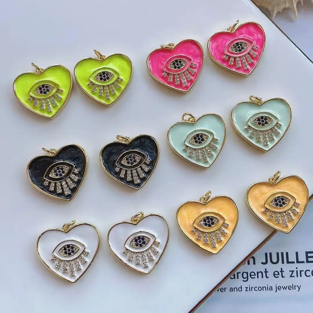 

6Pcs, Colorful Enamel Heart Charm-Dripping oil Pendant-CZ Micro Pave Heart Jewelry-DIY Jewelry Making