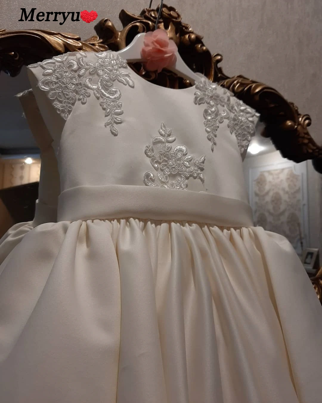 Robe de princesse en Satin blanc ivoire pour enfants, tenue de fête élégante en Tulle avec nœud papillon détachable