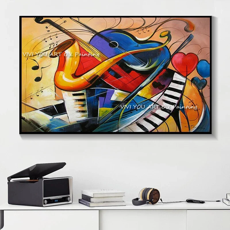 

100% Handmade Modern Original Abstract piano musical instruments oil painting Large Wall Art for Living Room Home Decoration