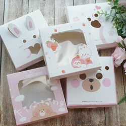 14.4*14.4*5cm Pink Rabbit Bear 10pcs  Macaron Chocolate Paper Box Wedding Favor Christmas Birthday Party Gifts Packaging