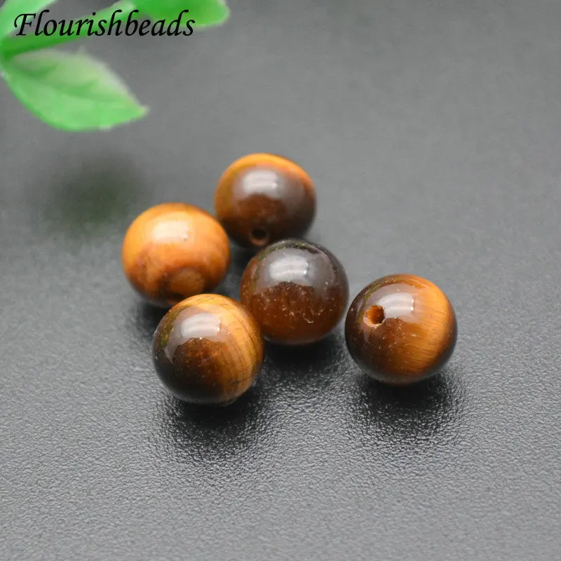 100pcs/lot 6mm 8mm 10mm Natural Tiger's Eye Round Stone Beads Half Hole for Earrings DIY Jewelry Findings Components