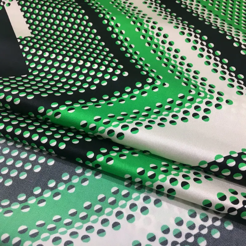 Polka dot geometric printing green silk stretch twill dress digital printing fabrics natural mulberry silk high fashion sewing