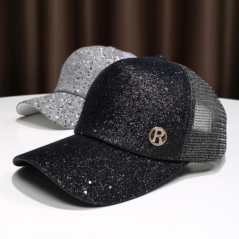 Women\'s Sequined Caps Men\'s Summer Thin Mesh Breathable Baseball Cap Outdoor Street Fashion Tide Brand Sun Hats