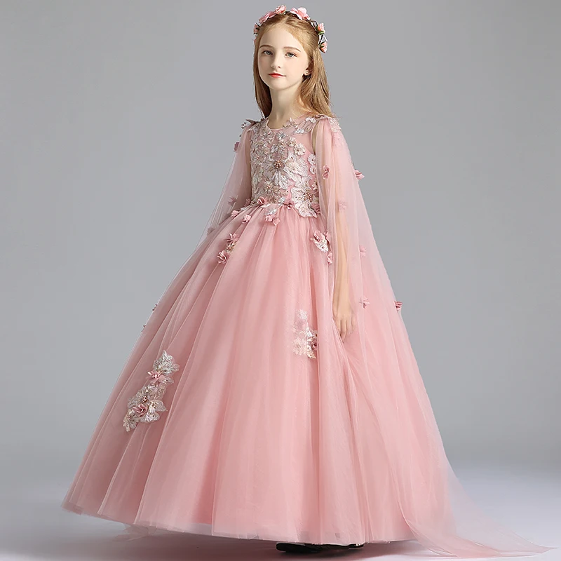 Formal Elegant Flower Lace Girls Dress Wedding Princess Dresses for Girls Party Dress Long Tulle Prom Gown First Communion Gown