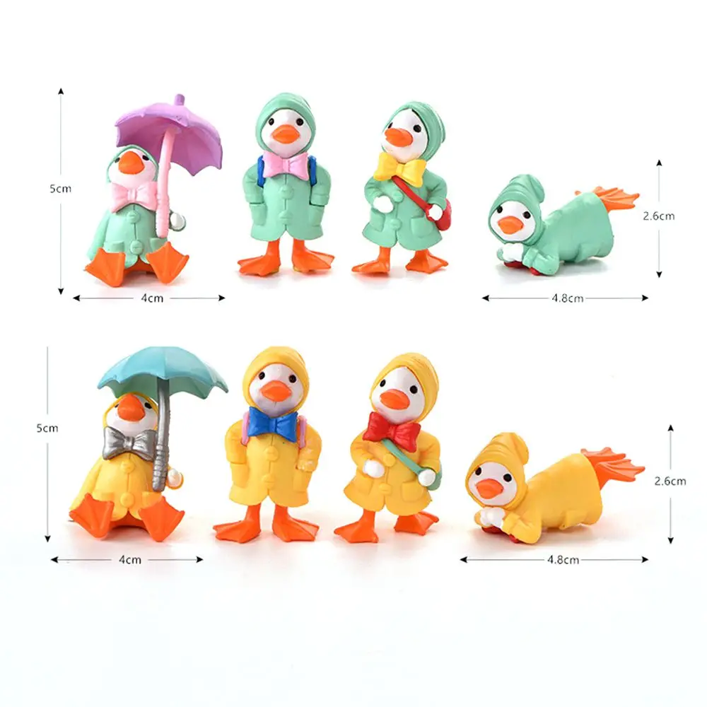 4 sztuk/zestaw parasol płaszcz przeciwdeszczowy Cute Cartoon kaczka miniaturowa figurka ozdoby żółte kaczki figurka dla miniaturowy wystrój ogrodu