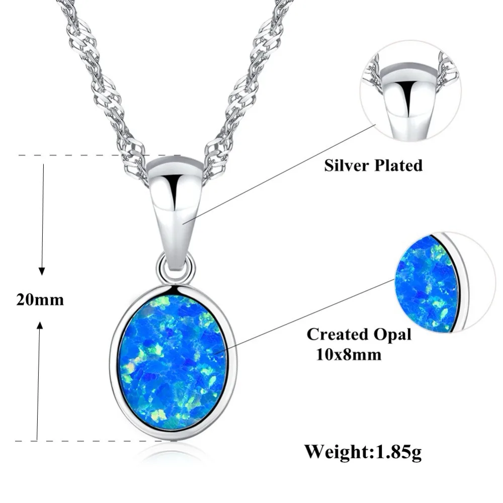 CiNily  Silver Plated Fire Opal Pendant Ocean Blue Round Charm Fashion Party Jewelry Valentines Gift for Girl Women 20mm