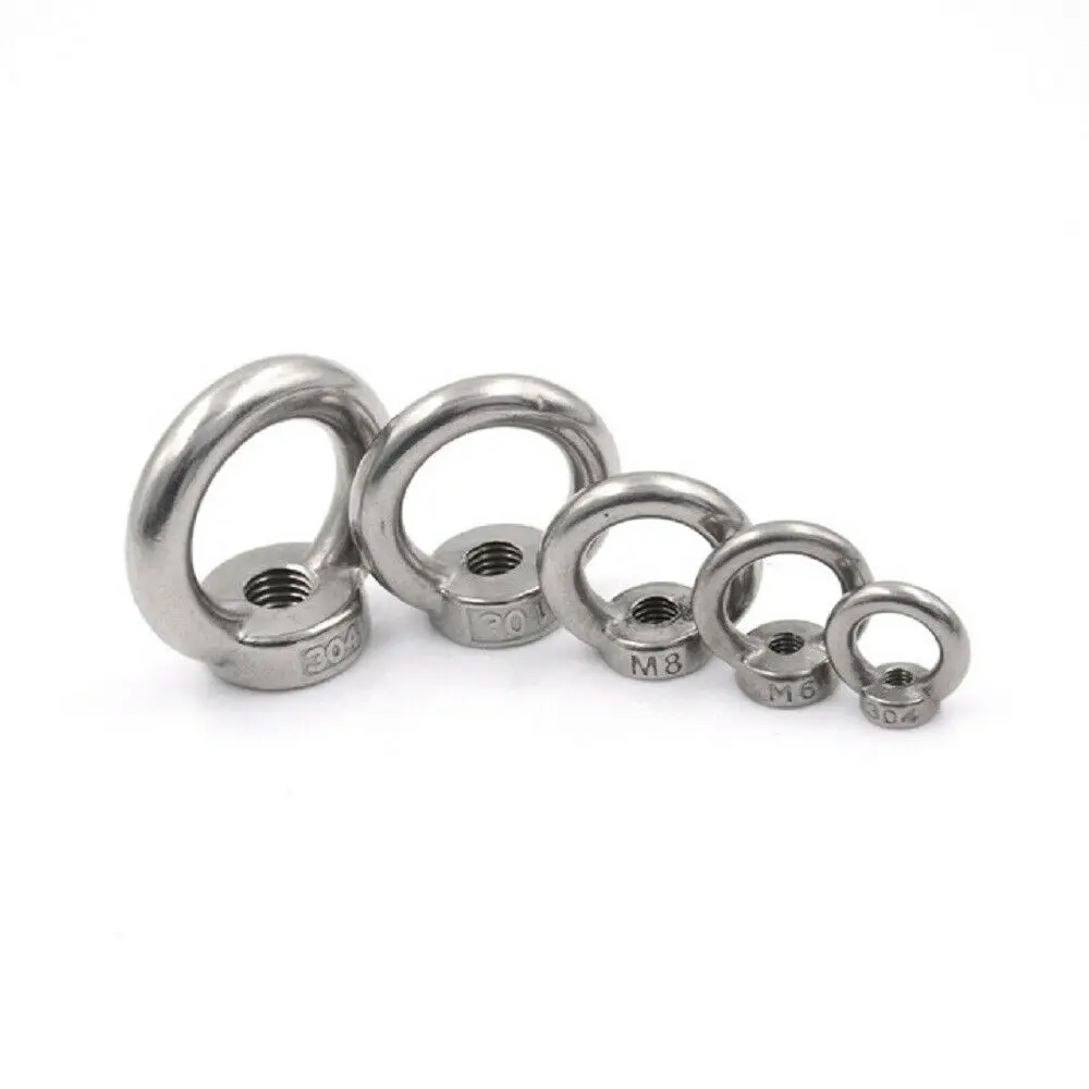 3Pcs Eye Nut Stainless Steel Marine Lifting Eye nut Ring Nut Loop Hole for Cable