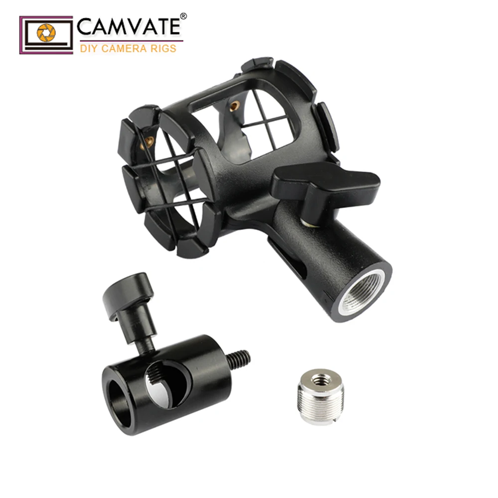 CAMVATE Aluminum Adjustable Microphone Bracket + Light Pole Connector With Built-in 1/4"-20 Male Screw For Microphone Supporting