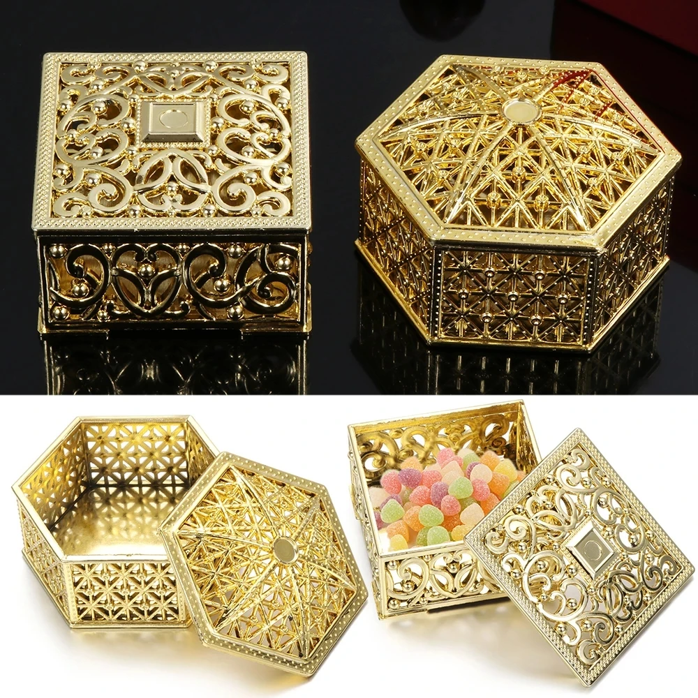 Plastic Retro Hollow Gold Foil Candy Box Chocolate Gift Treat Boxes Jewelry Storage Wedding Favor Box Party Favor Souvenir