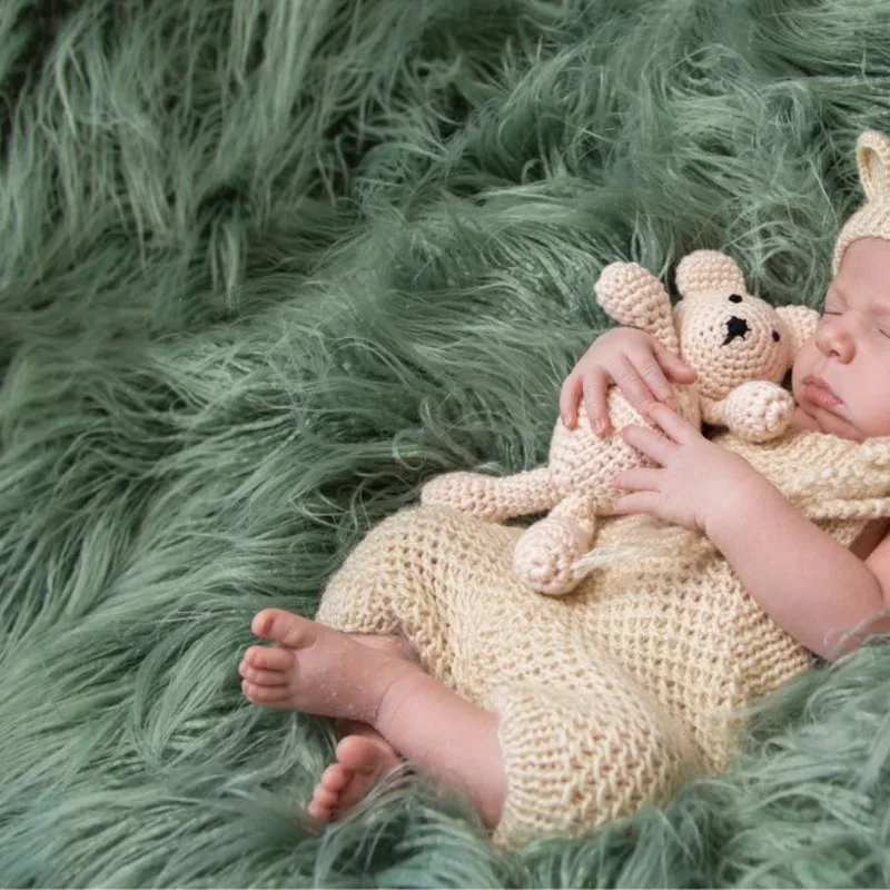 

Newborn Photography Props Blankets,Soft Long Fur Plush Baby Blanket Basket Flokati Stuffer,Faux Fur Fotografia Backdrop 1M*1.6M