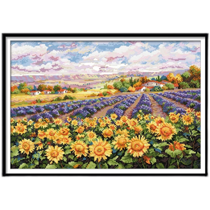 

DIY Stamped Printed Cross Stitch Kit,Sets For Embroidery Cross-Stitching Cotton Wall Decoration Needlework Sunflowers Scenery