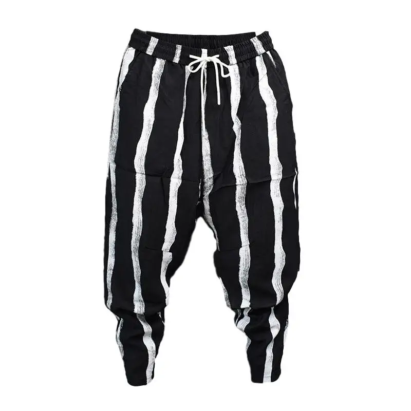 Fashion Spring Hip hop Striped Pants Men Loose Joggers Streetwear Harem Pants Clothes Cuffed Ankle length Trousers