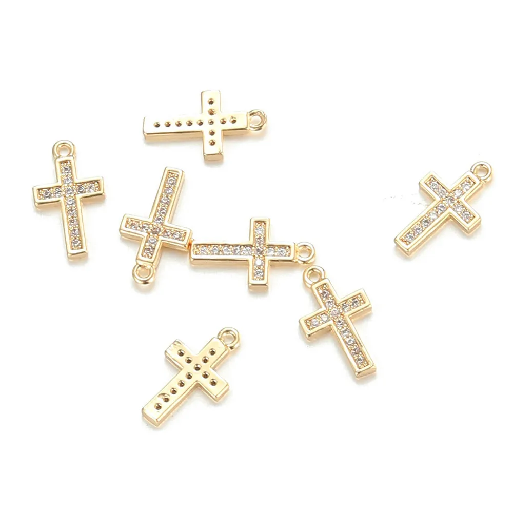 5PCS/lot Catholic Copper Zircon Cross Pendant for Jewelry DIY Making Crystal Cross Charms Pendant Accessories