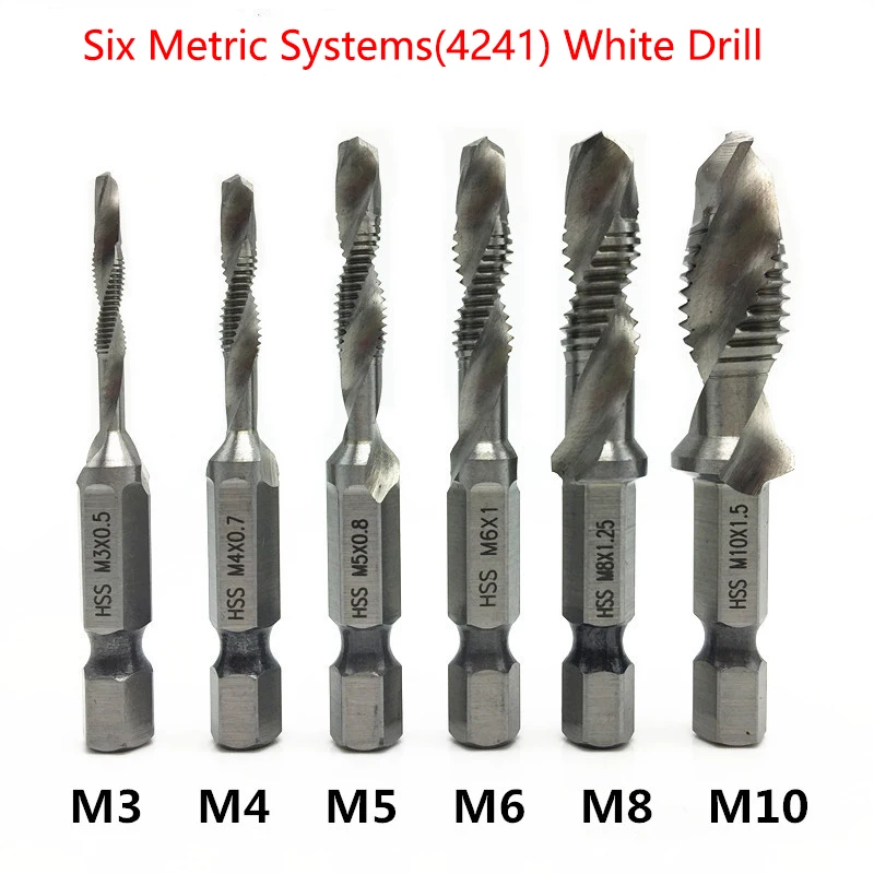 

free shipping 6pcs/set High-speed Steel Combination Drill Tap Bit Countersink Hex Shank high quality