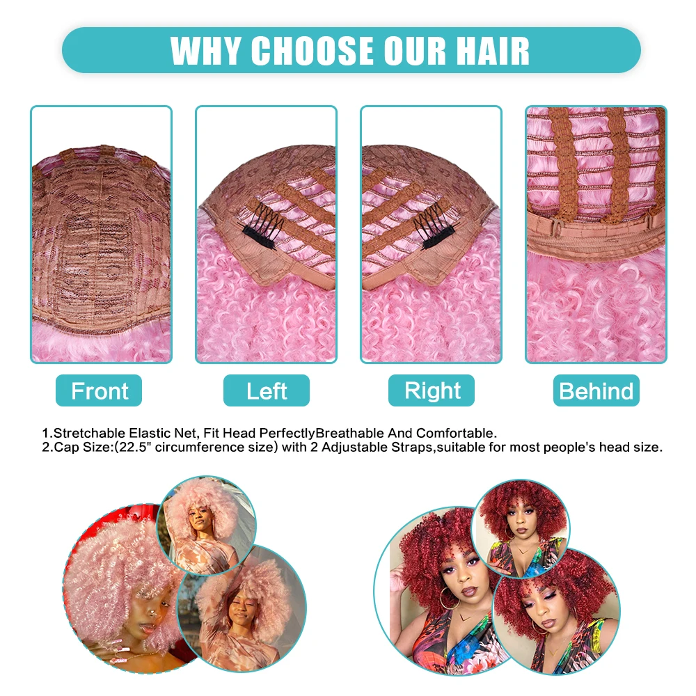 Parrucche ricci afro crespi per capelli corti con frangia per donne nere Cosplay Lolita parrucca sintetica naturale bionda bianca rosa blu verde