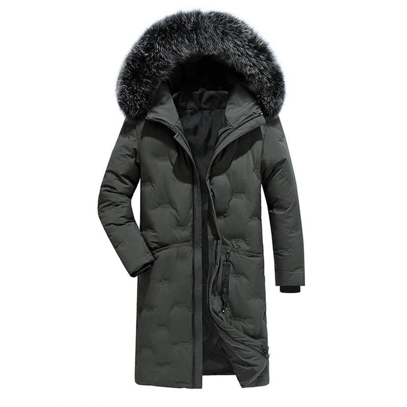 Winter männer Gestickte jacke Männer Feste Jacke Neue Ankunft Dicke Warme Mantel Lange Mit Kapuze Jacke Pelz Kragen Winddicht Padded Parka