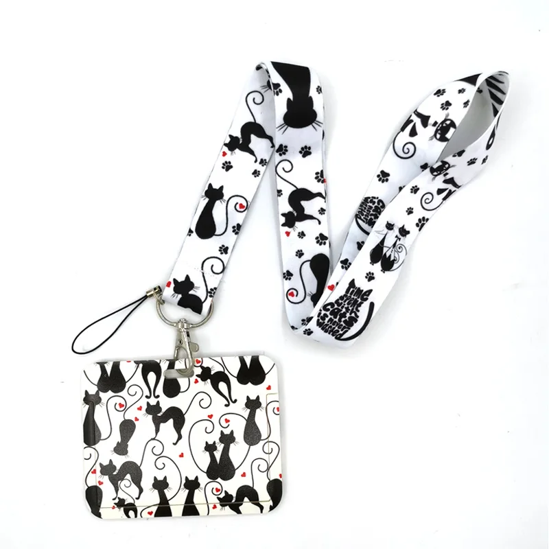 Black Cats Paws Cute Card Cover Clip Lanyard Retractable Student Nurse Badge Reel Clip Cartoon ID Card Badge Holder accessories