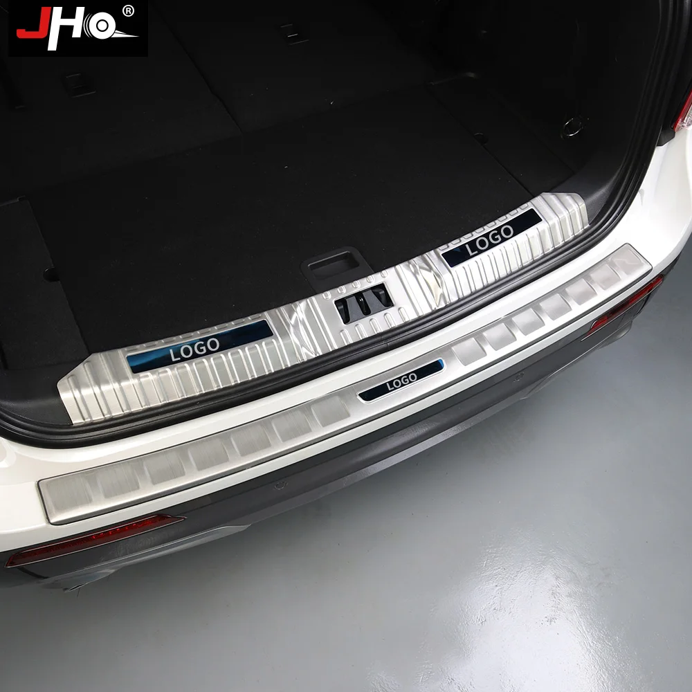 JHO Steel Rear Bumper Sill Scuff Plate Protector Guard Cover Trim Overlay For Ford Explorer 2020 2021 Car Accessories