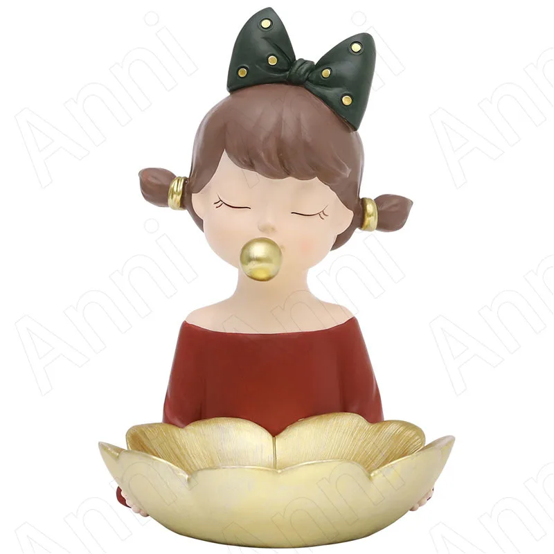 Creativity Sakura Girl Resin Trays Decorative Nordic Modern Coffee Table Desktop Key Storage Tray Snacks Desserts Display Plates