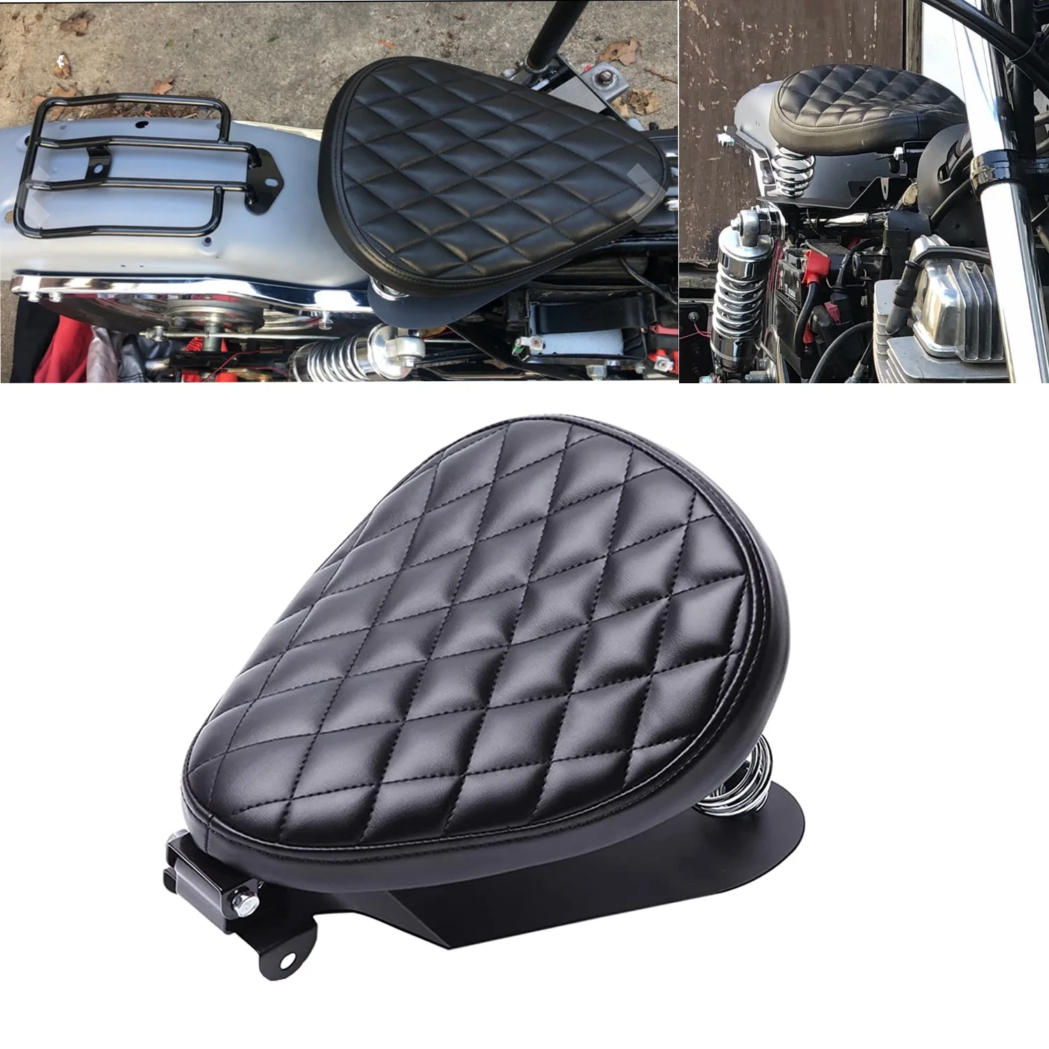 Motorcycle Diamond Retro Leather Solo Seat+3