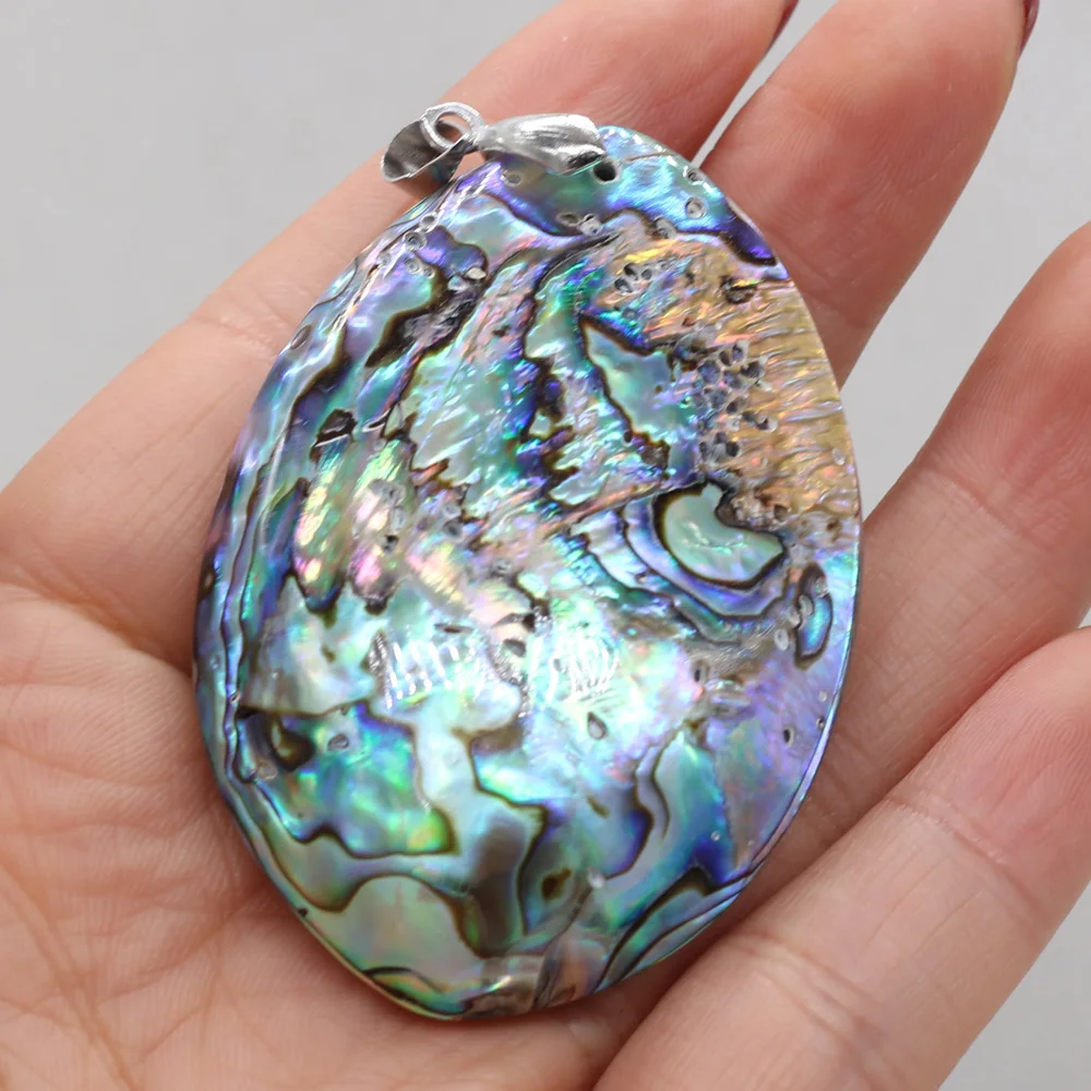 Natural Mother of Pearl Abalone Shell Pendant Natural Oval Abalone Shell Charms for Women Jewelry DIY Making Necklace 40x58mm