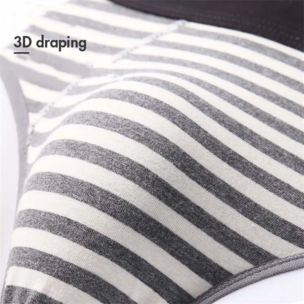 Men\'s underwear cotton seamless simple basic briefs stripe panties thin large size mid-waist breathable briefs