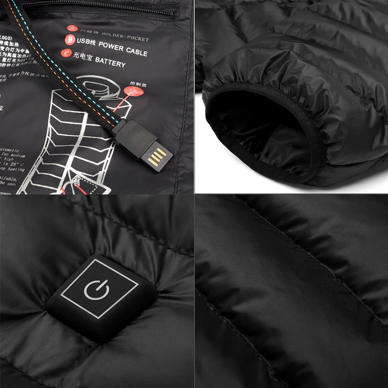 Chaqueta con calefacción térmica para hombre, abrigo de manga larga con USB, con capucha, para exteriores, invierno, 2021