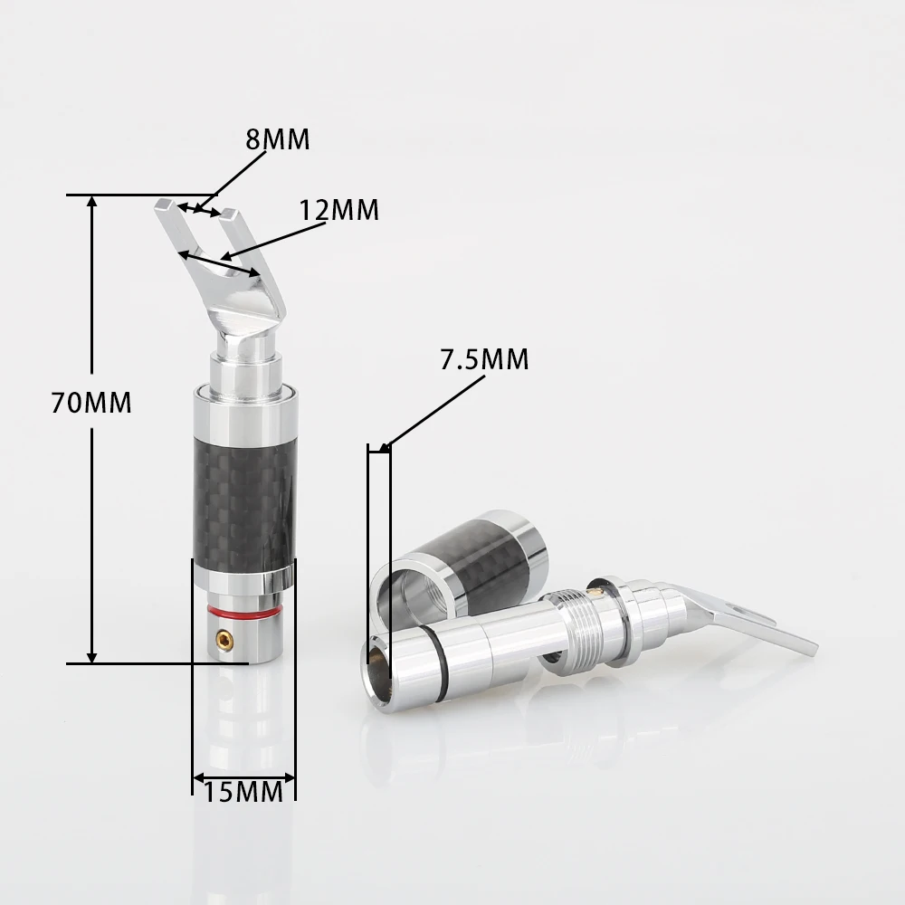 Y Spade Speaker Cable Connector, ródio, fibra de carbono, áudio, Hi End, 4pcs