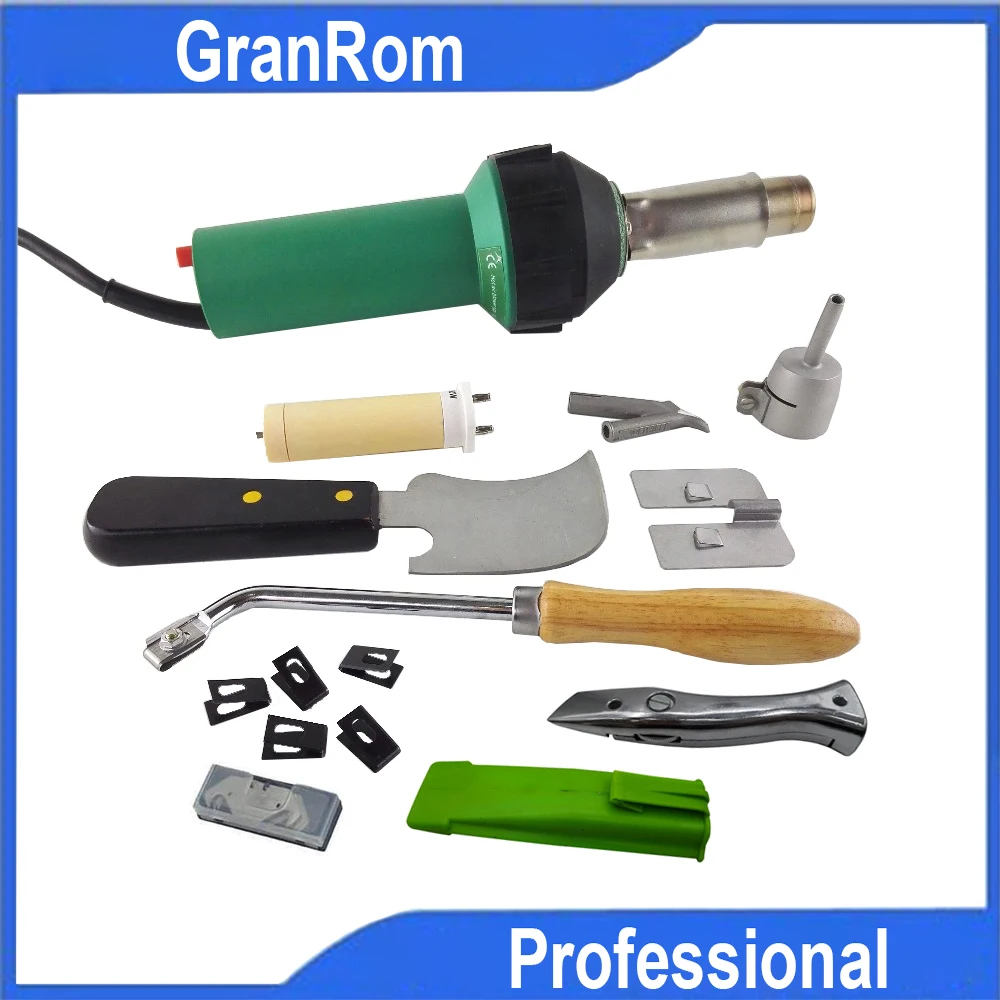 1600W Professional Heat Gun Kit PVC Roofing Welding Plastic Welder Hot Air Torch with Quarter Moon Knife Groover Floor Tools