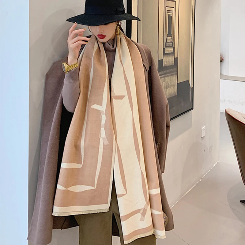 Scarf women winter Korean version wild double-sided plaid dual-use shawl autumn and winter students long thick warm shawl шарф