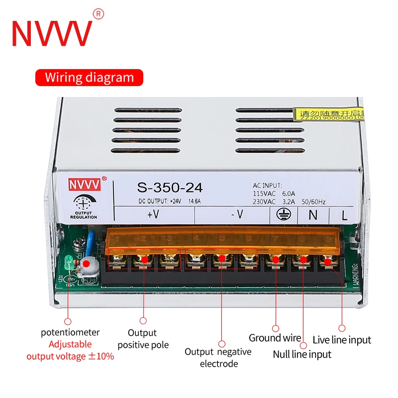 Imagem -05 - Fonte de Alimentação Comutada para Lâmpada de Monitoramento Led Transformador de Fonte Smps Nvvv S350w ac 110v 220v para dc 5v 12v 15v 24v 30v 36v 48v