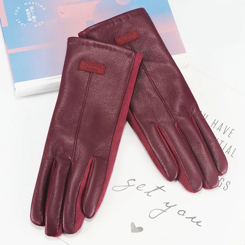 

New Winte Women Fashion Solid Light Waterproof Leather Gloves Plus Velvet Thicken Touch Screen Warm Cycling Drive Soft Mittens