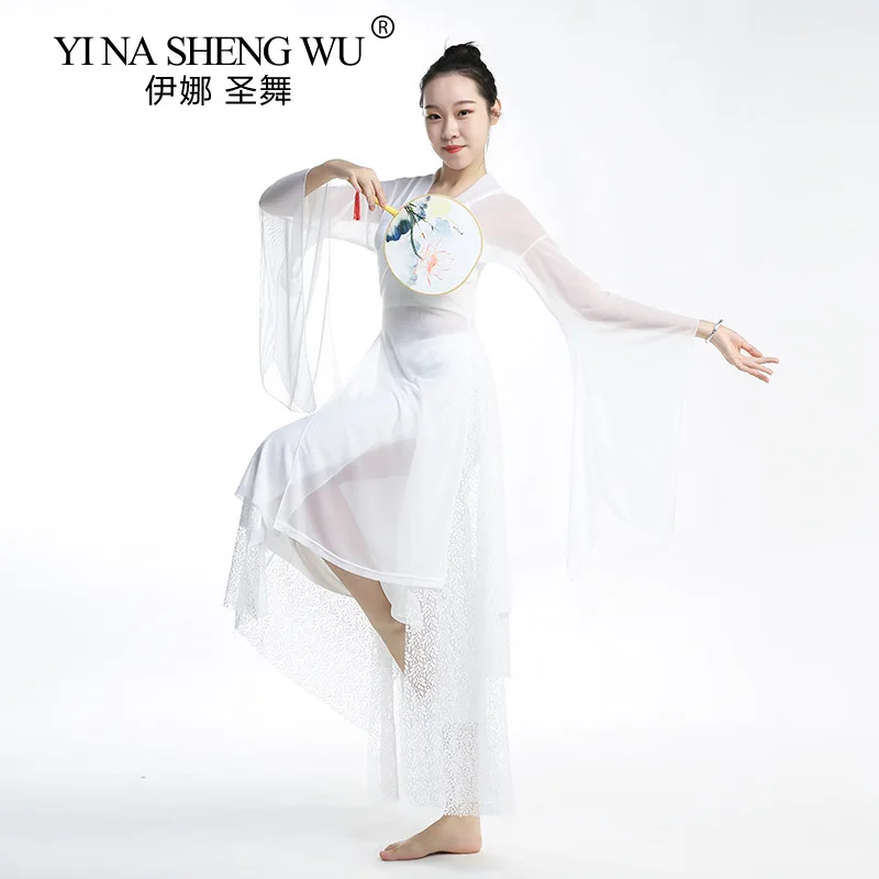 Chinese Folk Dance Costume Traditional Classical Dance Performance Long Shirt Loose Light Dress Practice Long Pants Elegant New