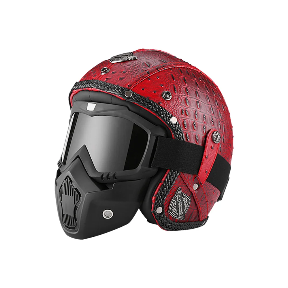 German Vintage PU Leather Jet Helmet DOT approved Chopper Bobber Cafe Racer Motocross Scooter Capacete With Goggle Moto Casco