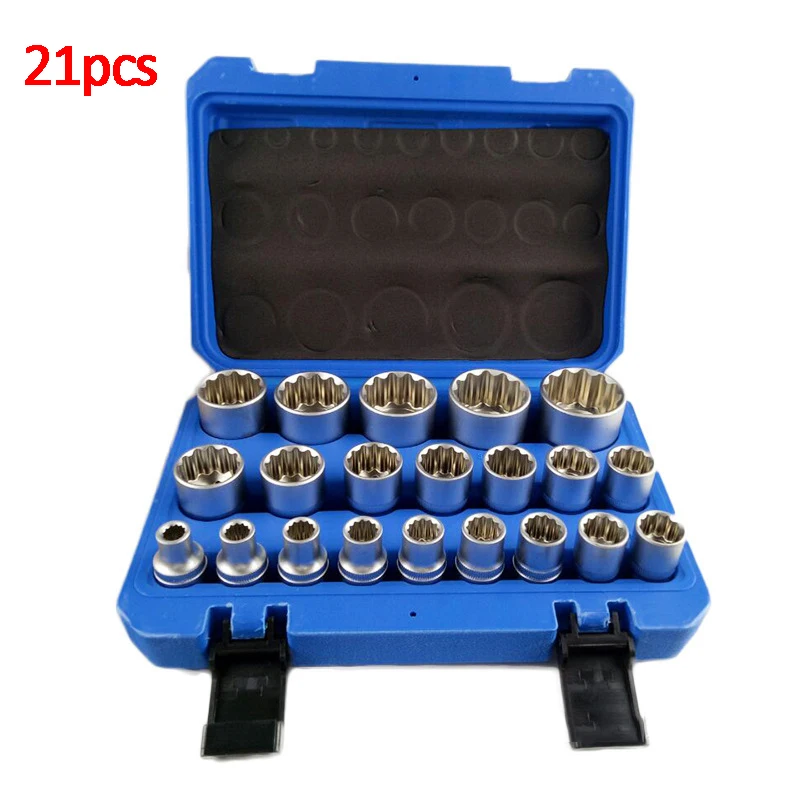 16/19/21 pcs 1/2' Socket Convertor Adaptor Set Square Drive 12-point Impact Socket Adaptor for Car Bicycle Garage Repair Tool