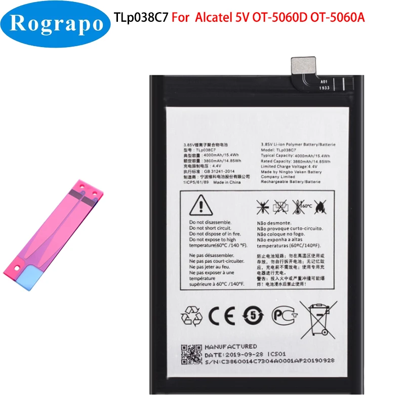 New Original 4000mAh TLp038C7 TLp038C1 Battery For Alcatel 5V OT-5060A OT-5060D Cell Phone