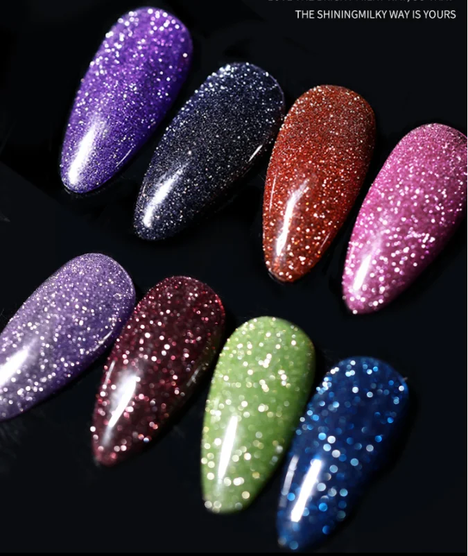 8Ml สะท้อนแสง Glitter เจลเล็บ12สีประกาย Auroras เลเซอร์เล็บกึ่งถาวร Soak Off UV Gel เคลือบเงา SNJJ38