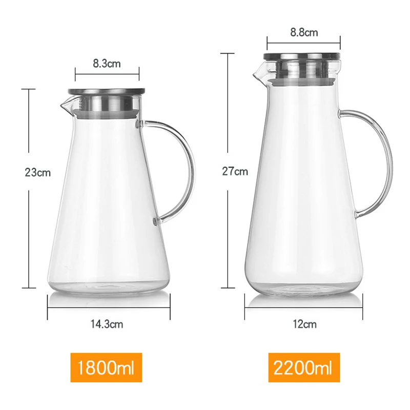 Jarra de agua de vidrio resistente al calor para el hogar con tapa de acero inoxidable con pico de pato, olla de jugo casera de gran capacidad con mango, nueva