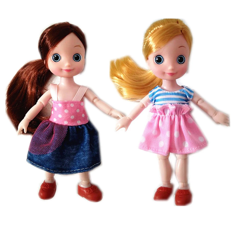 Cute 16cm Mini Dolls For Girls Long Hair Female Figure Body With Clothes 13 Moveable Jointed 1/8 Doll Toy Gifts