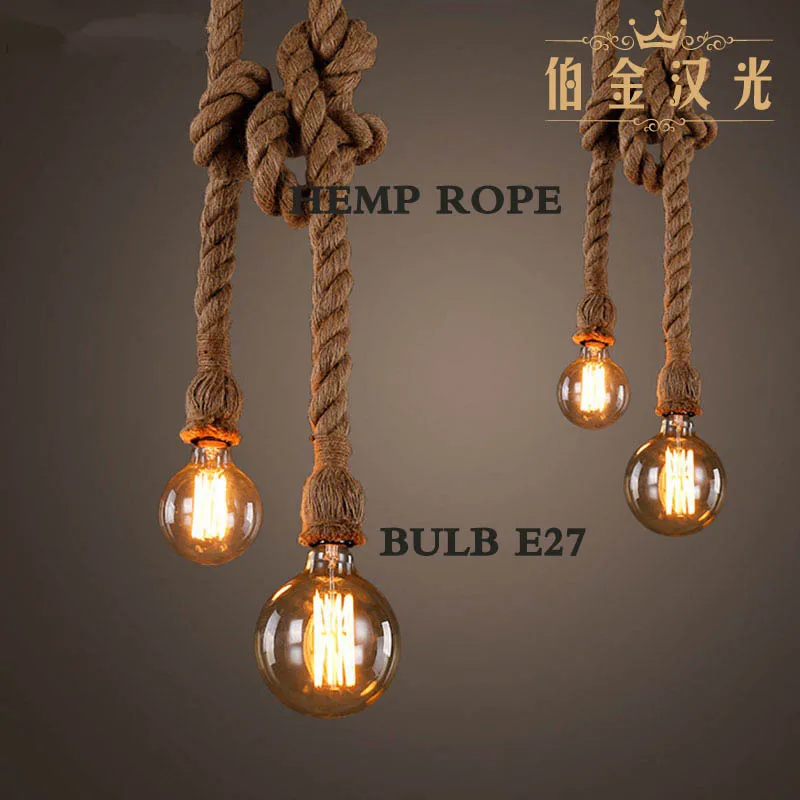 hemp rope pendant lights vintage retro personality industrial hanging lamp  for loft living room restaurant Edison hanglamp