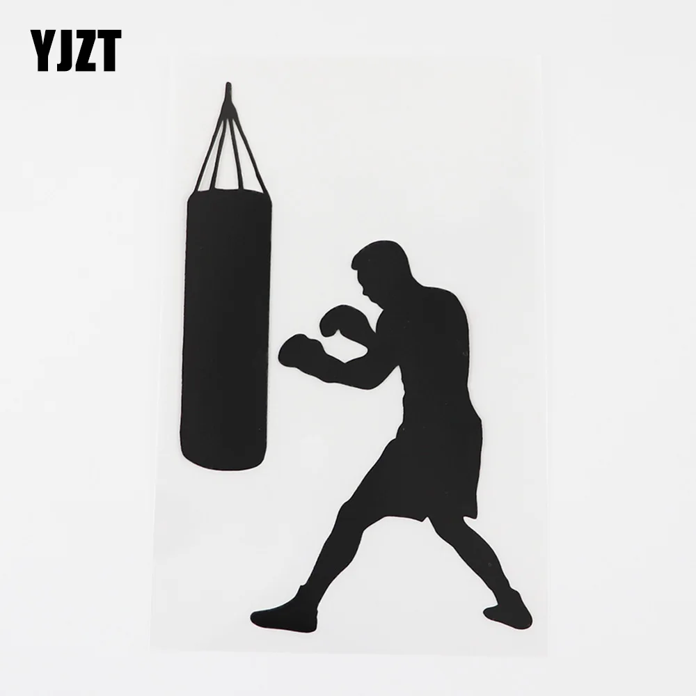 YJZT 9.6CMX15.2CM Boxing Boxer Sports Decal Punching Bag  Vinyl Car Sticker Black/Silver 8A-0925