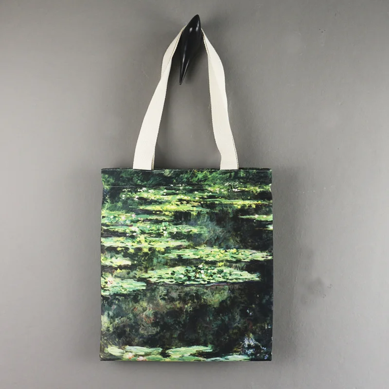 Impressionist monet painting art canvas bag, water lily pool single shoulder bag is contracted students leisure bag