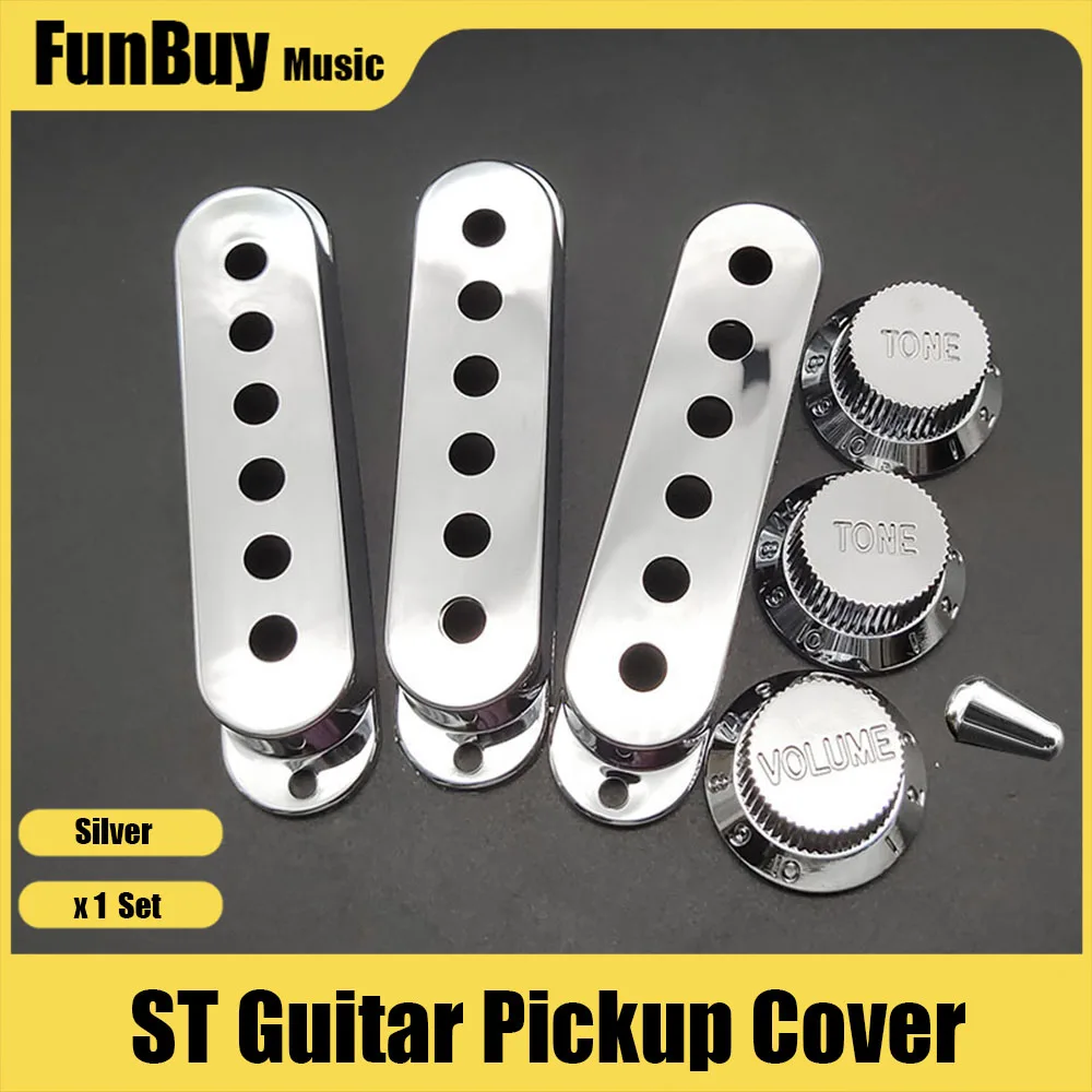 3pcs Silver Single Coil Guitar Pickup Covers Case with Tone Volume Knob Control and Switch Tip for ST Eelectric Guitar