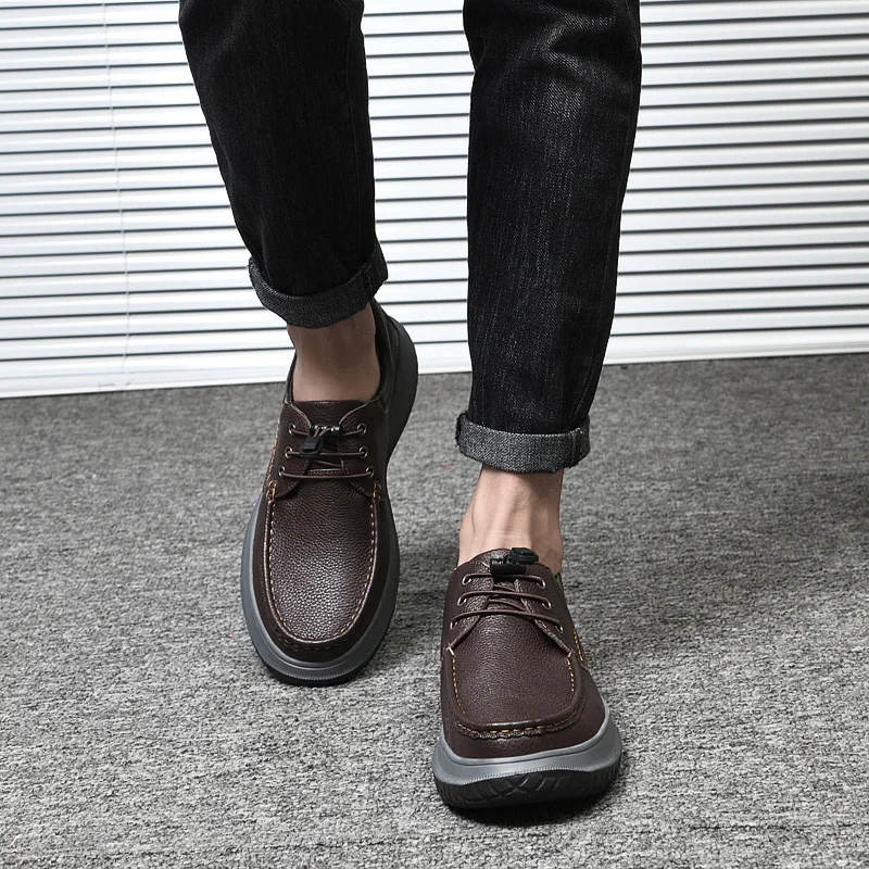 Men casual shoes Spring Summer Mens Breathable Soft-Soled Genuine Leather Shoes male lace-up Flats Fashion business Shoes