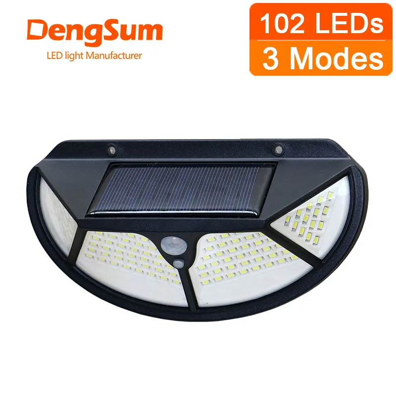 Applique murale solaire à 102led avec capteur de mouvement, 3 modes d\'éclairage, 4 côtés en demi-cercle, énergie solaire, luminaire à Induction,