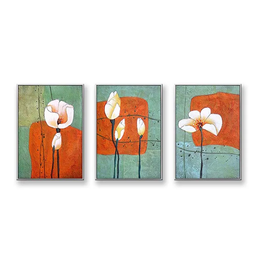 

Beautiful pictures Lotus flowers for wall decoration Pure Hand drawn 3 pieces acrylic abstarct canvas oil paintings for room