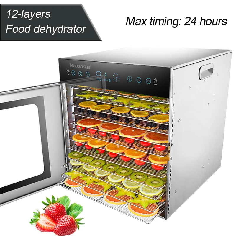 12-layers Food dehydrator Commercial/home dual-use food dryer Stainless steel fruit vegetable drying machine 220V/50HZ 1000W 1PC