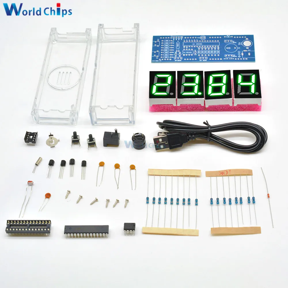 DIY KIT Electronic Clock LED Microcontroller Kit Digital Clock Time Light Control Temperature Thermometer Red/Blue/Green/White