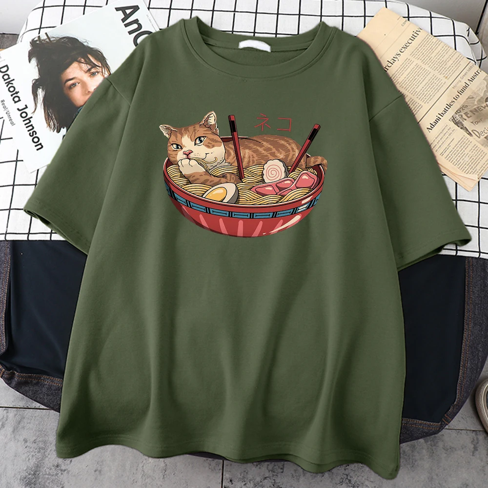 Cats Like Noodles T-Shirts Caeroon High Quality Man T Shirts Cyan Dragon Pritning Tee Shirt Oversized Loose T-Shirts For Make